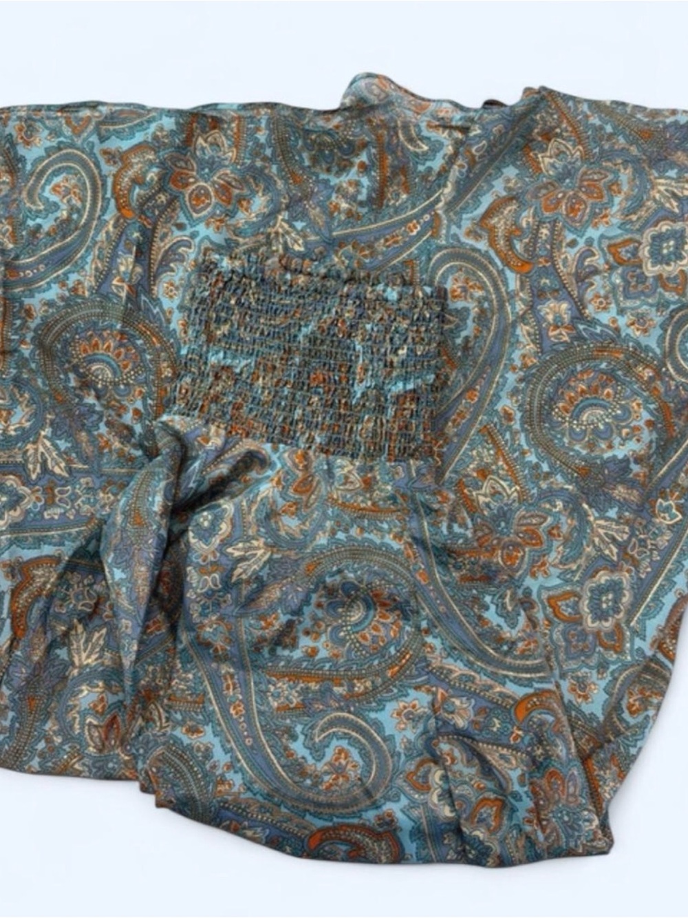 NATURAL LIFE Paisley Flowy Wide Leg Pants - Teal & Brown